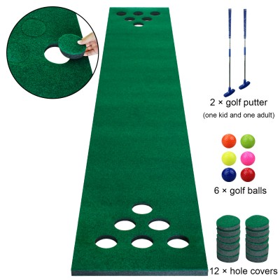 Golf Beer foam Game Set Green , Putting Mat with 2 Putters, 6  Balls,12  Hole Covers for Indoor&Outdoor for golfer gift