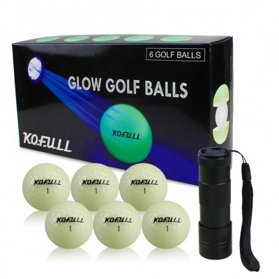 Glow Golf Balls luminous for Night Sports Fluorescent in the Dark 6pcs /packs with Torch best gifts