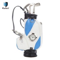 China professional customized mini PU leather golf bag pen holder with golf pens clock