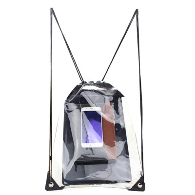 Custom Transparent Clear See Through PVC School Shopping Promotional Drawstring Backpack Bag